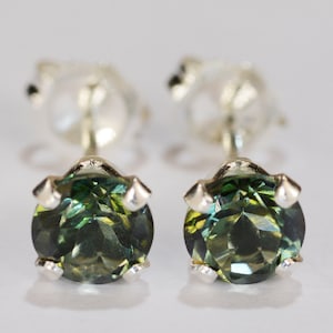 Mystic Forest Green Topaz Earrings~.925 Sterling Silver Setting~5mm Round Cut~Genuine Natural Mined Gemstones