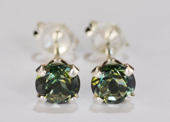 Mystic Forest Green Topaz Earrings~.925 Sterling Silver Setting~5mm Round Cut~Genuine Natural Mined Gemstones