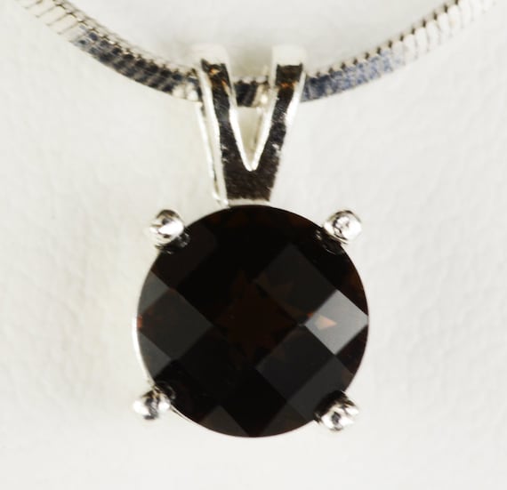 Smoky Quartz Pendant~Heavy .925 Sterling Silver Setting ~ 7mm Round ~ Genuine Natural Mined