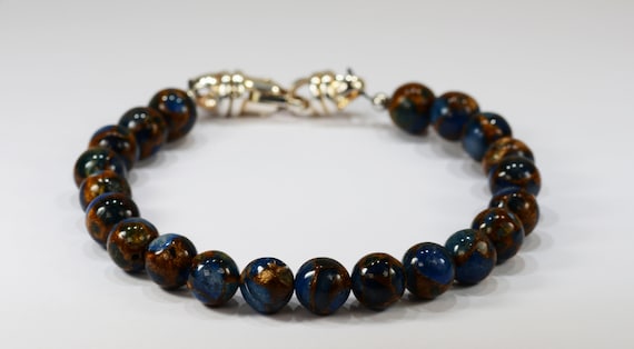 Bohemian Blue Lapis Spiritual Bead Bracelet~.925 Sterling Silver Clasp~8mm Beads~Custom Sizing