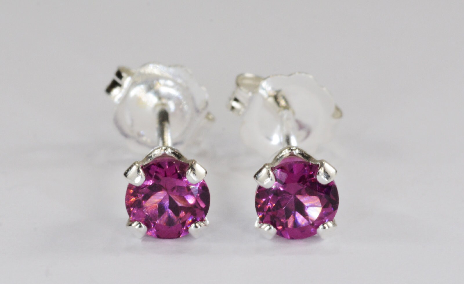 Rhodolite Garnet Pink Earrings~.925 Sterling Silver Setting~4mm Round ...