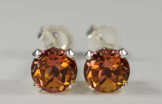 Mystic Twilight Topaz Earrings .925 Sterling Silver Setting~6mm Round Cut~Genuine Natural Mined Gemstones
