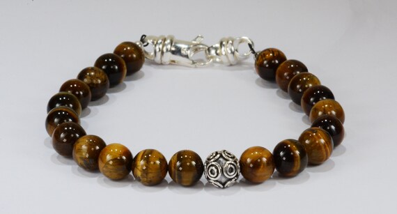 Exotic Tigers Eye Bead Bracelet with Silver Accent~.925 Sterling Silver Clasp~8mm Beads - Custom Sizing