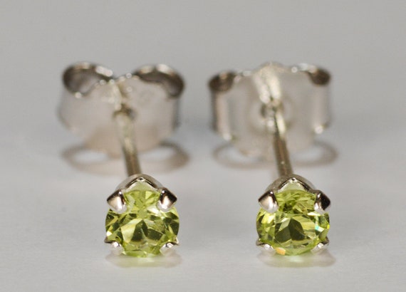 Peridot Earrings~.925 Sterling Silver Setting~3mm Round Cut~Genuine Natural Mined