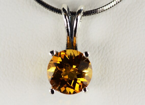 Citrine Pendant~.925 Fancy Sterling Silver Setting~8mm Round~Genuine Natural Mined