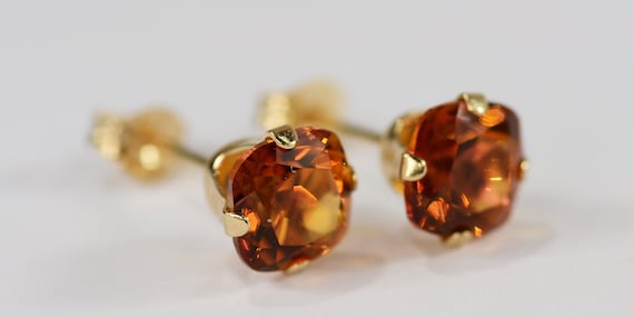Mystic Autumn Fire Topaz Earrings 14KT Yellow Gold Setting~6mm Cushion Cut~Genuine Natural Mined Gemstones