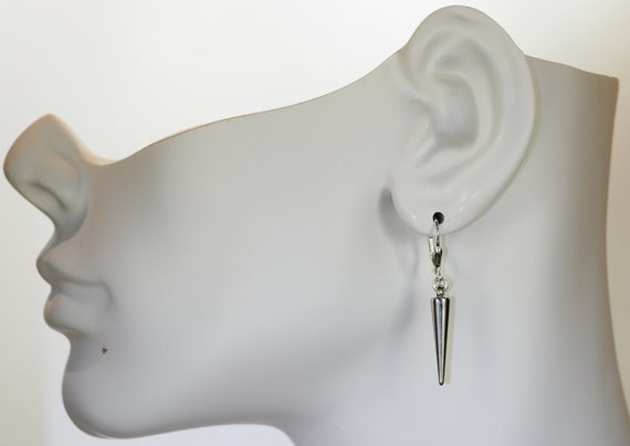 Sterling Silver Leverback Dangle Earrings with Rhodium Plated Cone Drop