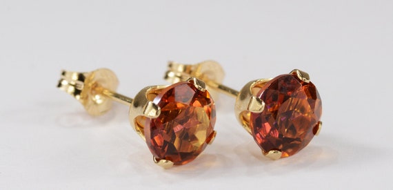 Mystic Autumn Fire Topaz Earrings 14KT Yellow Gold Setting~6mm Round Cut~Genuine Natural Mined Gemstones