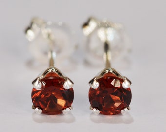 Garnet Earrings~.925 Sterling Silver Setting~4mm Round~Genuine Natural Mined