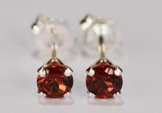 Garnet Earrings~.925 Sterling Silver Setting~4mm Round~Genuine Natural Mined
