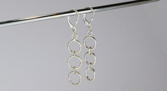 Sterling Silver Leverback Dangle Earrings with Sterling Silver Triple Circle Drops