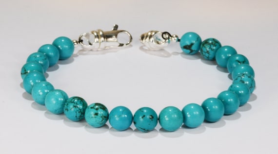 Turquoise Bead Bracelet~.925 Sterling Silver Clasp~8mm Beads ~ Custom Sizing