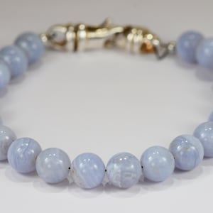 Blue Lace Agate Spiritual Bead Bracelet~.925 Sterling Silver Clasp~8mm Beads~Custom Sizing