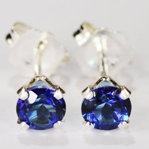 Mystic Cobalt Blue Topaz Earrings~.925 Sterling Silver Setting~4mm Round~Genuine Natural Mined