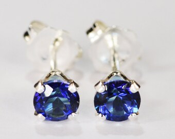 Mystic Cobalt Blue Topaz Earrings~.925 Sterling Silver Setting~4mm Round~Genuine Natural Mined