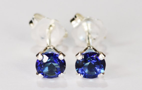 Mystic Cobalt Blue Topaz Earrings~.925 Sterling Silver Setting~4mm Round~Genuine Natural Mined