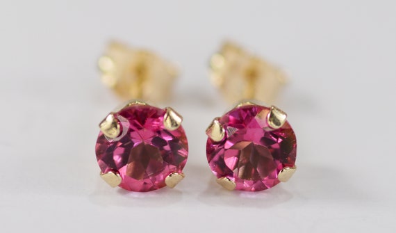 Mystic Pink Topaz Earrings~14KT Gold Setting~5mm Round Cut~Genuine Natural Mined Gemstones