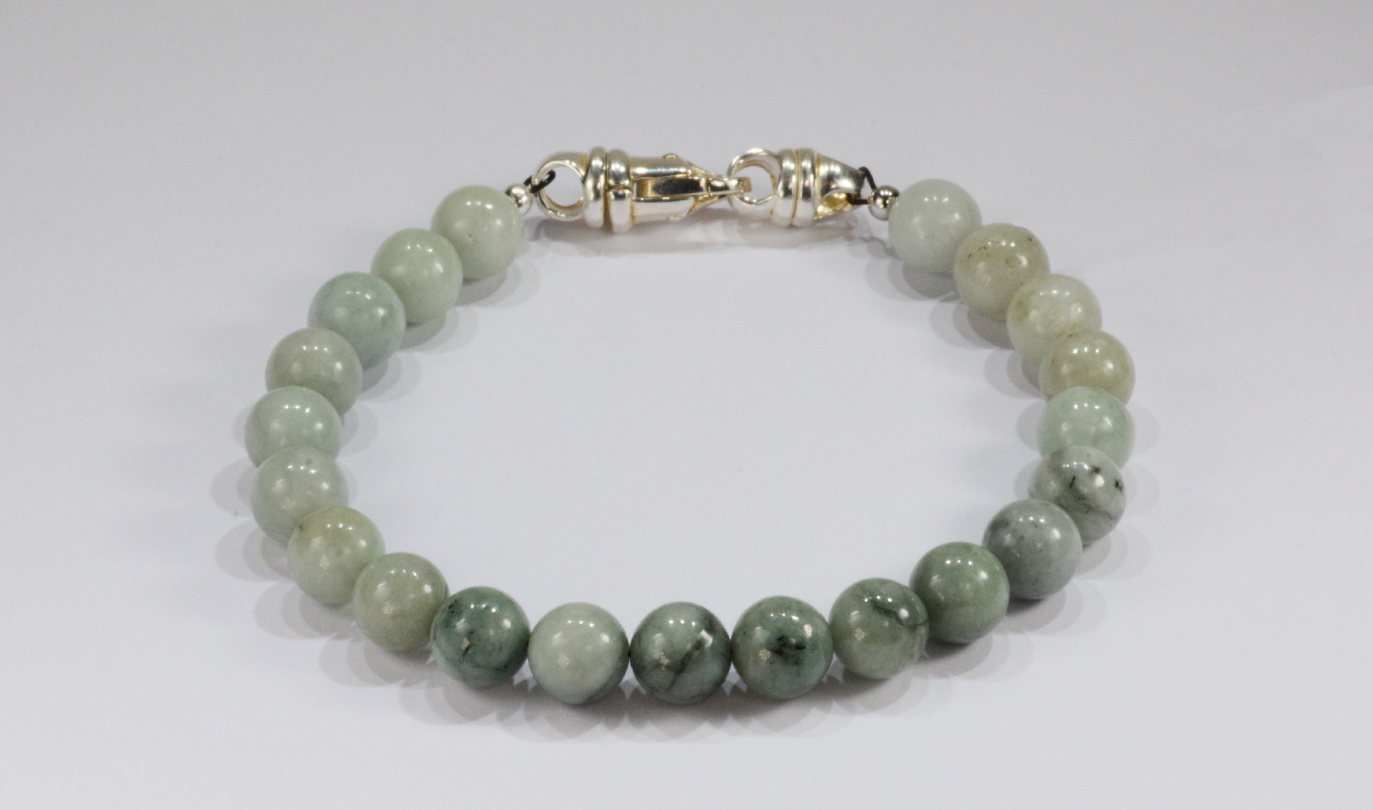 Jade Spiritual Bead Bracelet~.925 Sterling Silver Clasp~8mm Beads