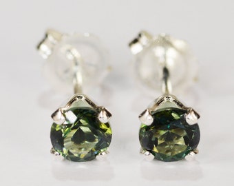 Mystic Forest Green Topaz Earrings~.925 Sterling Silver Setting~4mm Round~Genuine Natural Mined