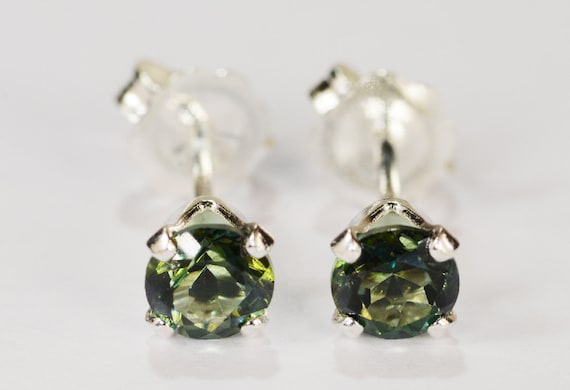 Mystic Forest Green Topaz Earrings~.925 Sterling Silver Setting~4mm Round~Genuine Natural Mined