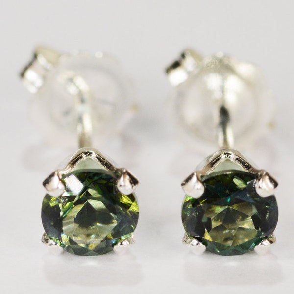 Mystic Forest Green Topaz Earrings~.925 Sterling Silver Setting~4mm Round~Genuine Natural Mined