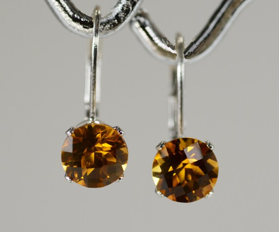 Citrine Lever-back Earrings .925 Sterling Silver 4 prong Setting~6mm Round~Genuine Natural Mined