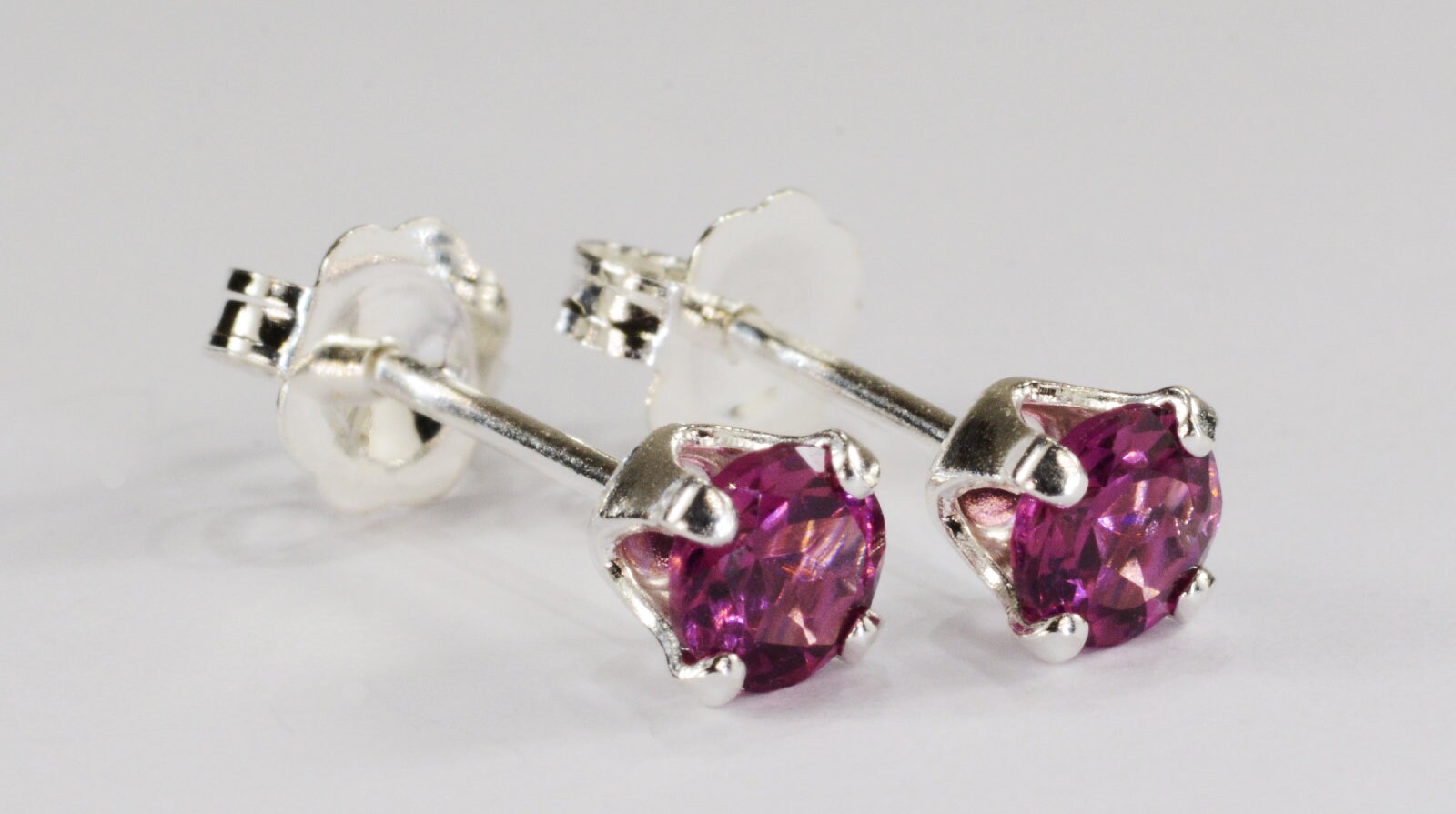 Rhodolite Garnet Pink Earrings~.925 Sterling Silver Setting~4mm Round ...