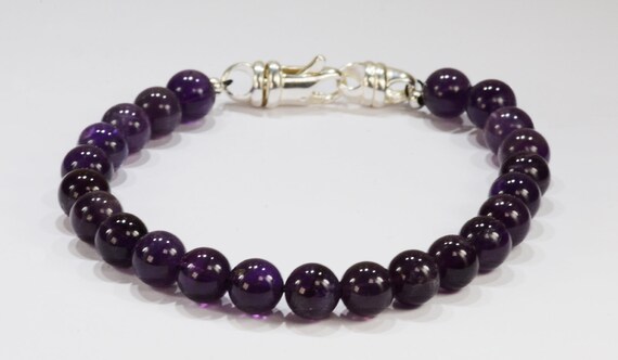 Amethyst Spiritual Bead Bracelet~.925 Sterling Silver Clasp~8mm Beads~Custom Sizing