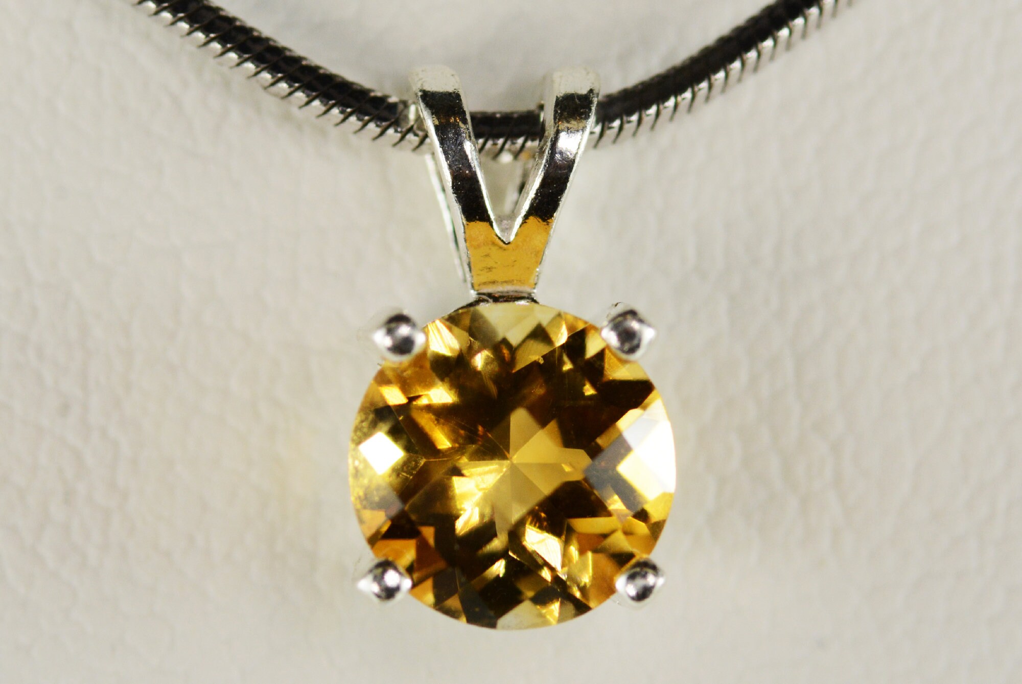 Citrine Yellow PendantHeavy .925 Sterling Silver Setting 7mm Round