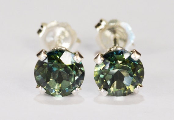 Mystic Forest Green Topaz Earrings~.925 Sterling Silver Setting~6mm Round Cut~Genuine Natural Mined Gemstones