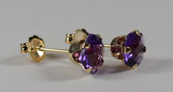 Amethyst 6mm Cushion Earrings~14KT Yellow Gold Setting~Genuine Natural Mined Gemstones
