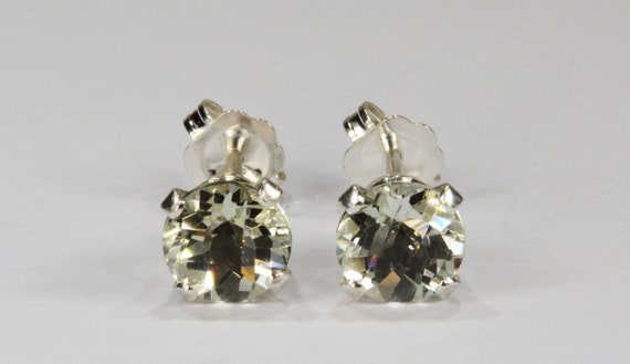 Green Amethyst Earrings~.925 Sterling Silver Setting~6mm Round Cut~Genuine Natural Mined