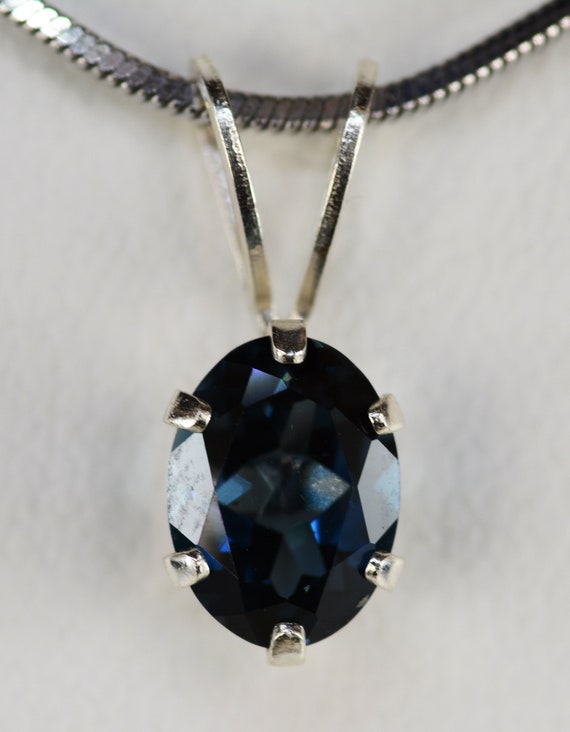London Blue Topaz Pendant~.925 Sterling Silver Setting~8mm x 6mm Oval Cut~Genuine Natural Mined