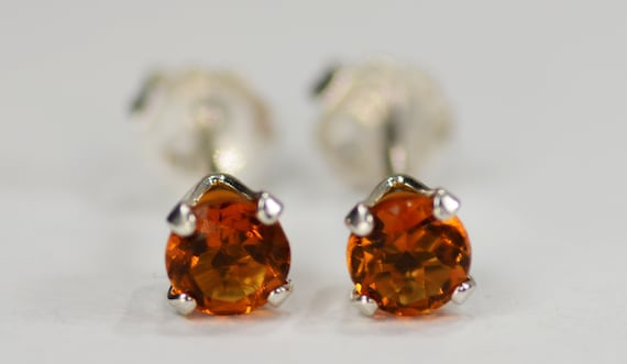 Citrine Earrings~Amber~.925 Sterling Silver Setting~4mm Round~Genuine Natural Mined
