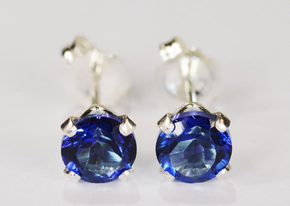 Mystic Cobalt Blue Topaz Earrings~.925 Sterling Silver Setting~5mm Round Cut~Genuine Natural Mined Gemstones