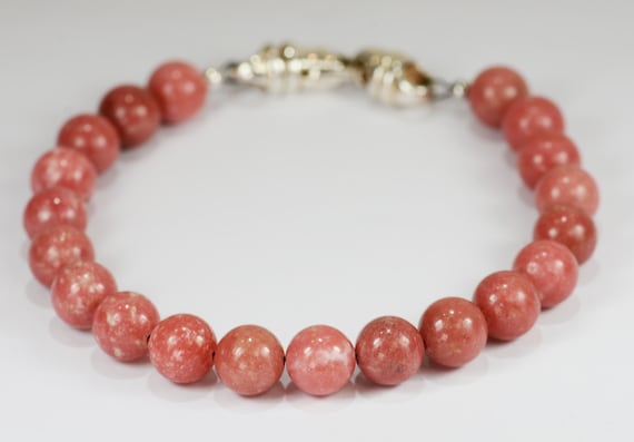 Rhodonite Spiritual Bead Bracelet~.925 Sterling Silver Clasp~8mm Beads~Custom Sizing