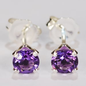 Amethyst Earrings .925 Sterling Silver Setting~4mm Round~Genuine Natural Mined