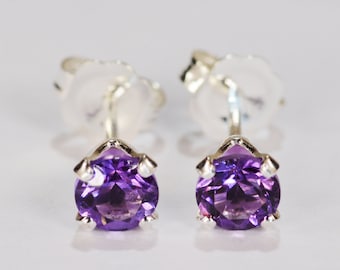 Amethyst Earrings .925 Sterling Silver Setting~4mm Round~Genuine Natural Mined