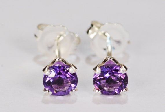 Amethyst Earrings .925 Sterling Silver Setting~4mm Round~Genuine Natural Mined