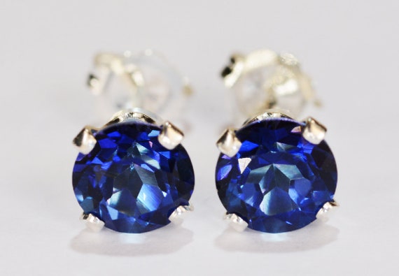 MysticCobalt Blue Topaz Earrings~.925 Sterling Silver Setting~6mm Round Cut~Genuine Natural Mined Gemstones