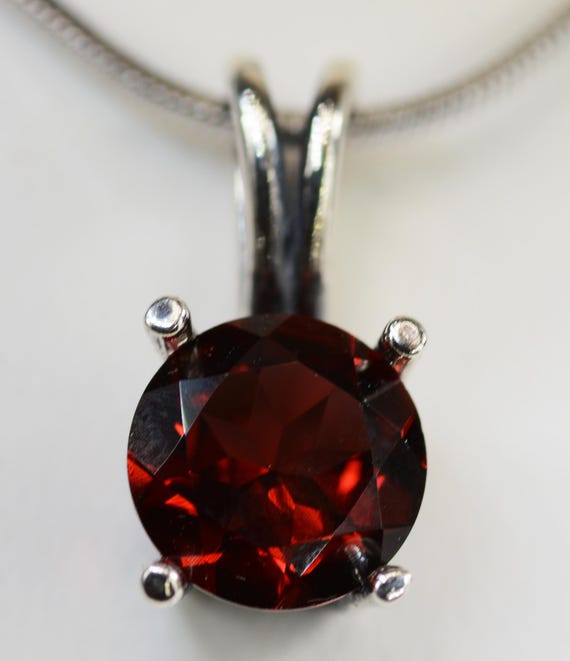Garnet Pendant~Heavy .925 Sterling Silver Setting ~ 8mm Round ~ Genuine Natural Mined