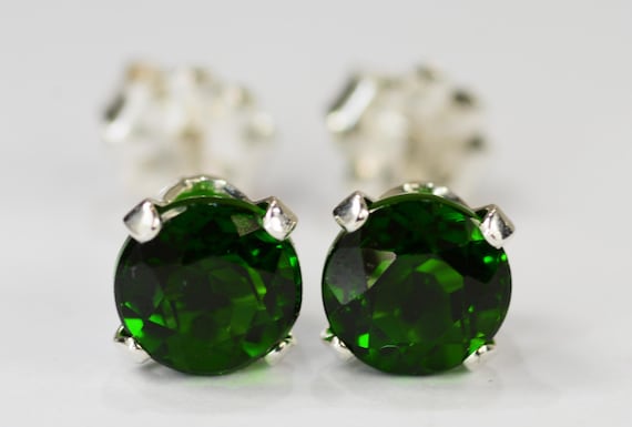 Chrome Diopside Earrings~.925 Sterling Silver Setting~6mm Round~Genuine Natural Mined