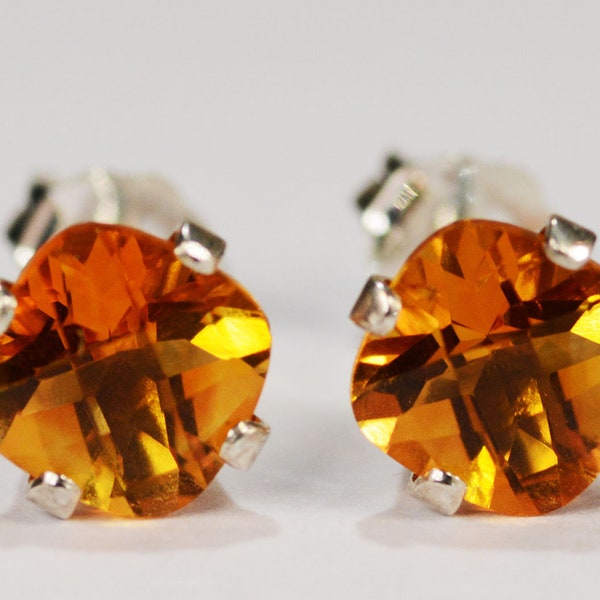 Citrine Earrings~.925 Sterling Silver Setting~6mm Cushion Cut~Genuine Natural Mined