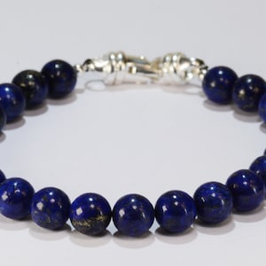 Blue Lapis Spiritual Bead Bracelet~.925 Sterling Silver Clasp~8mm Beads~Custom Sizing
