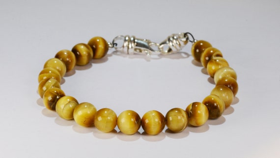 Golden Tigers Eye Spiritual Bead Bracelet~.925 Sterling Silver Clasp~8mm Beads~Custom Sizing