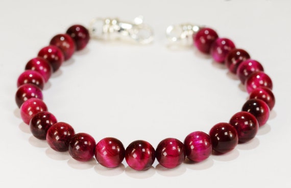 Pink Tigers Eye Spiritual Bead Bracelet~.925 Sterling Silver Clasp~8mm Beads~Custom Sizing