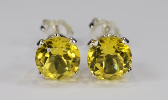 Mystic Canary Yellow Topaz Earrings~.925 Sterling Silver Setting~7mm Round Cut~Genuine Natural Mined