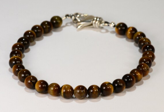 Tigers Eye Bead Bracelet 6mm Beads~.925 Sterling Silver Clasp ~ Custom Sizing