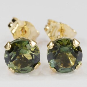 Mystische Waldgrün Topas Ohrringe ~ 14KT Gelbgold Fassung ~ 5mm Rund ~ Echt natürlich abgebaut