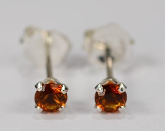 Madeira Citrine Earrings~.925 Sterling Silver Setting~3mm Round Cut~Genuine Natural Mined